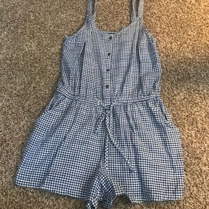 Blue and white checkered romper